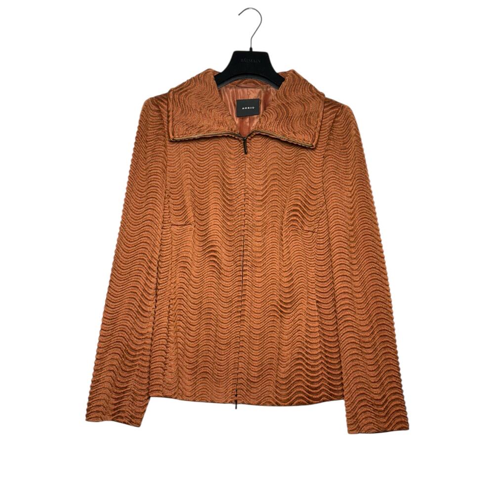 Akris Rust Textured Wool Blend Jacket Size 14 Us - image 3